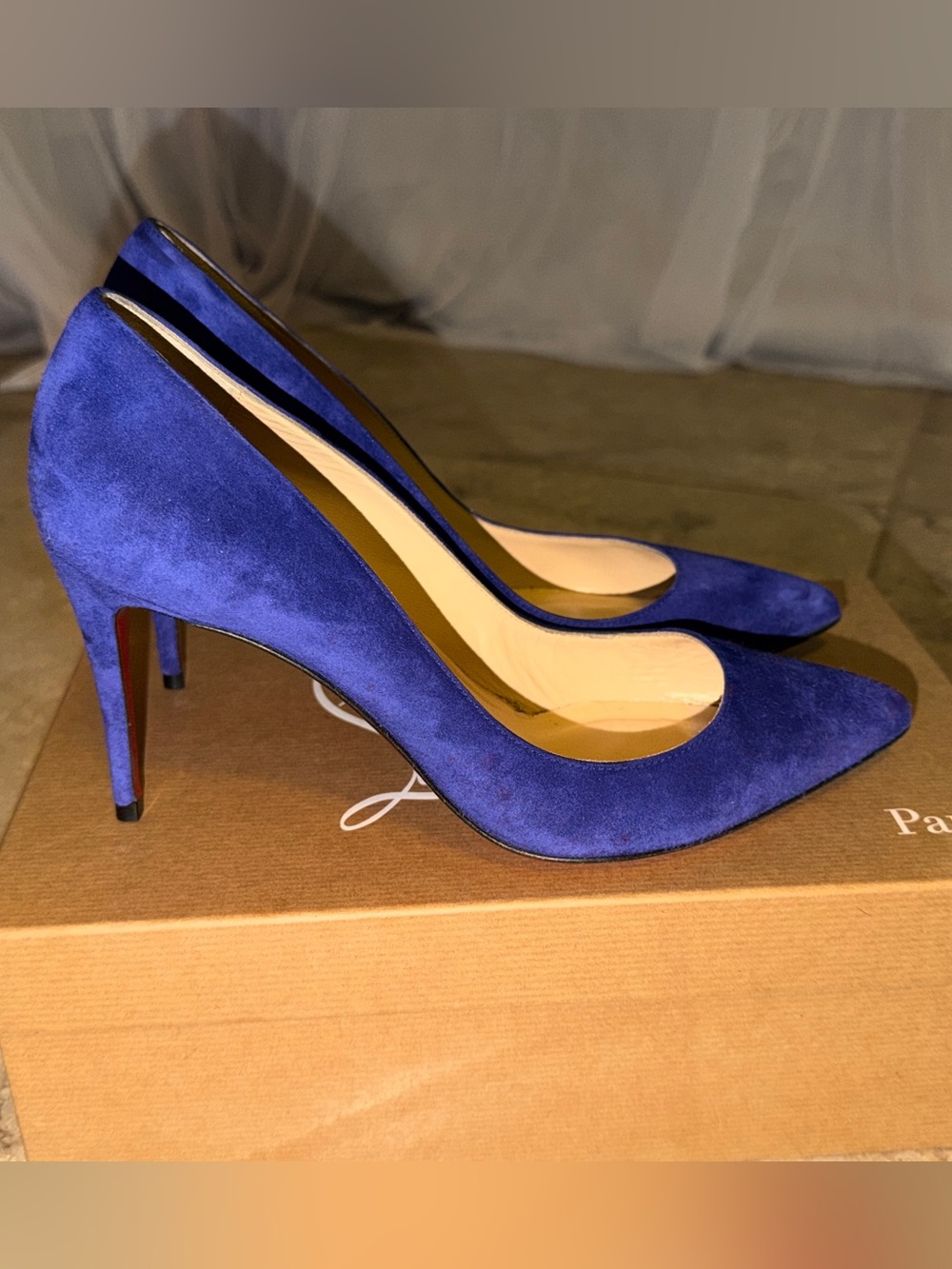 Christian Louboutin Vibrant Blue Suede Pigalle Follies 85mm w/Box + Heel Taps
